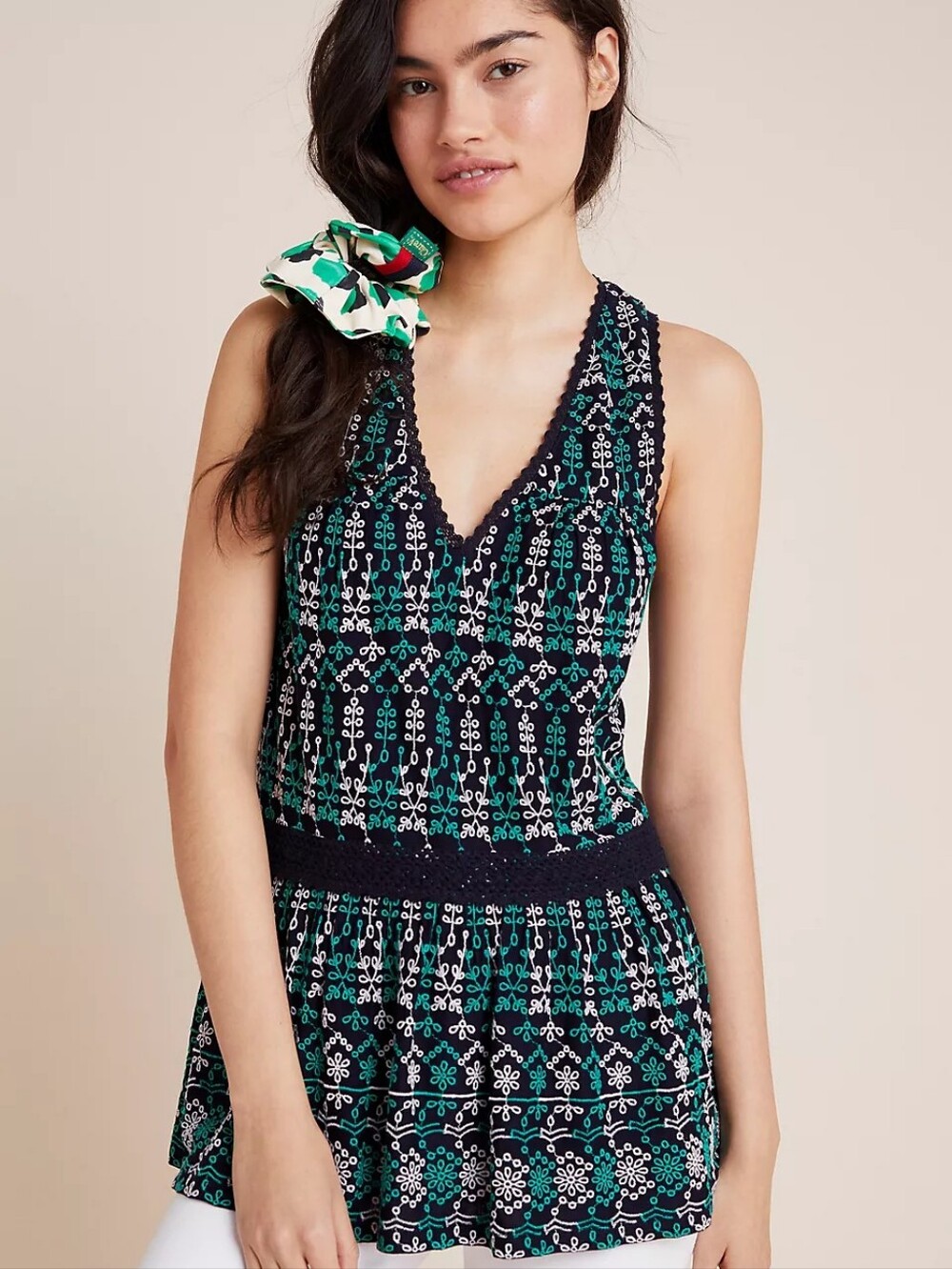 Anthropologie Maeve Cammie Embroidered Peplum Top Size Medium Petite